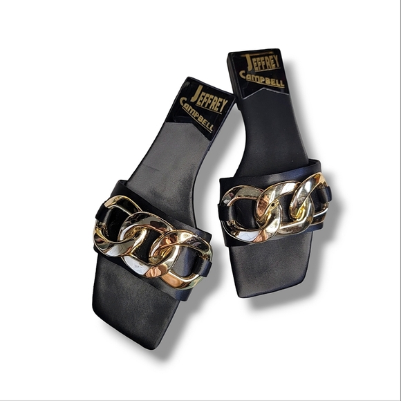 EUC Jeffrey Campbell Black Park Chain Slides Flats Slip-On Sandals Size 7‎ - Picture 2 of 8